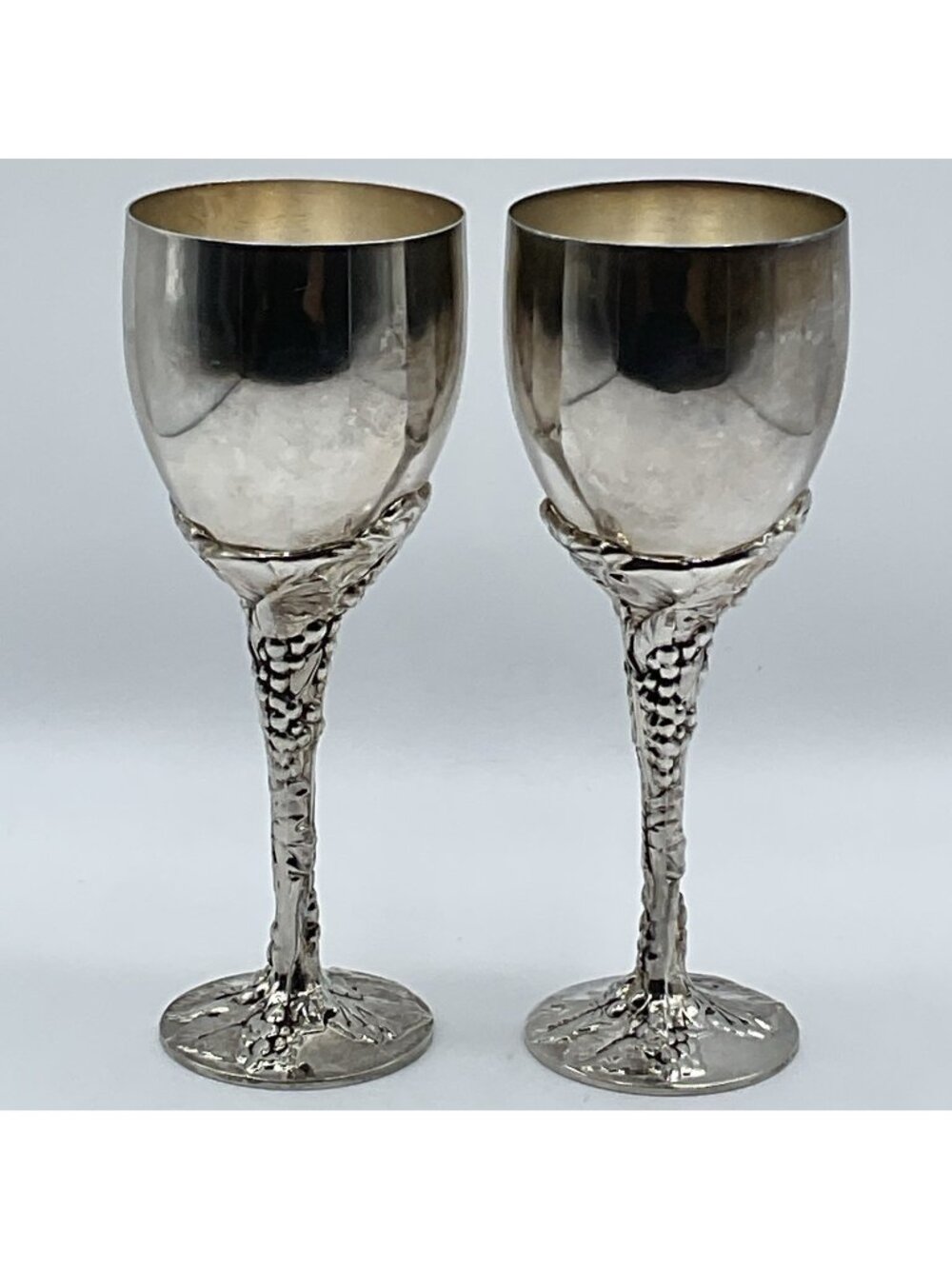 Godinger Silver Art Co Silverplate Grapevine Stem Wine Goblets Glasses Set of 2